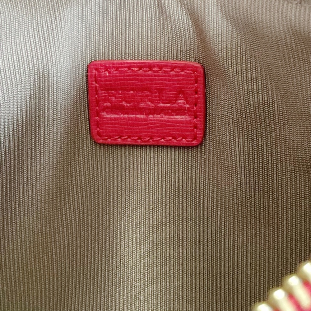 Furla Red Saffiano Leather Wristlet Clutch Wallet Zip Pouch - Picture 10 of 14